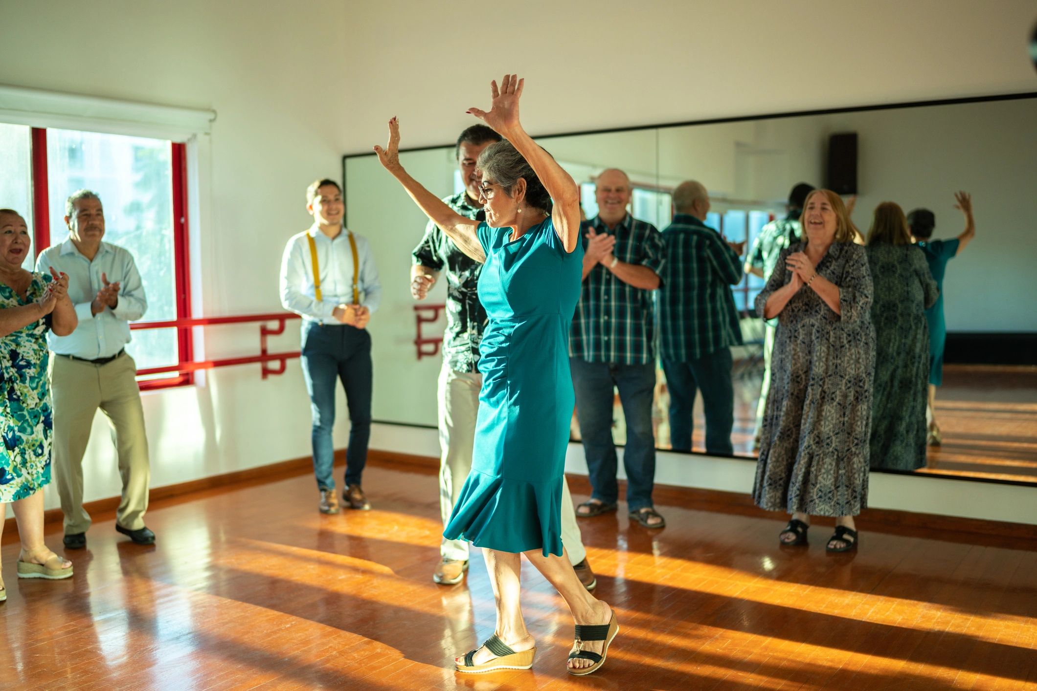 Couple dancing together during a studio lesson