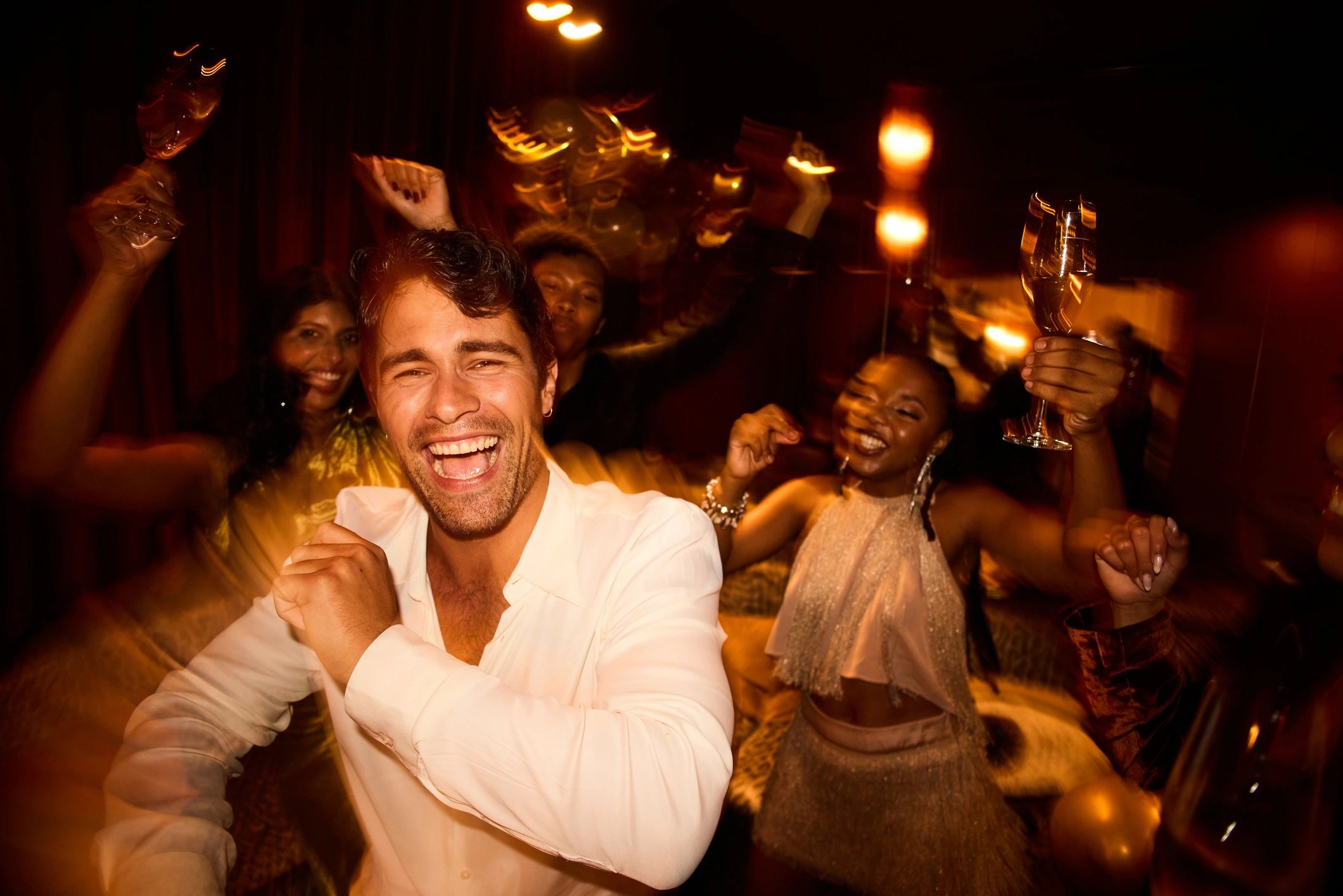 People dancing together at a lively social dance event