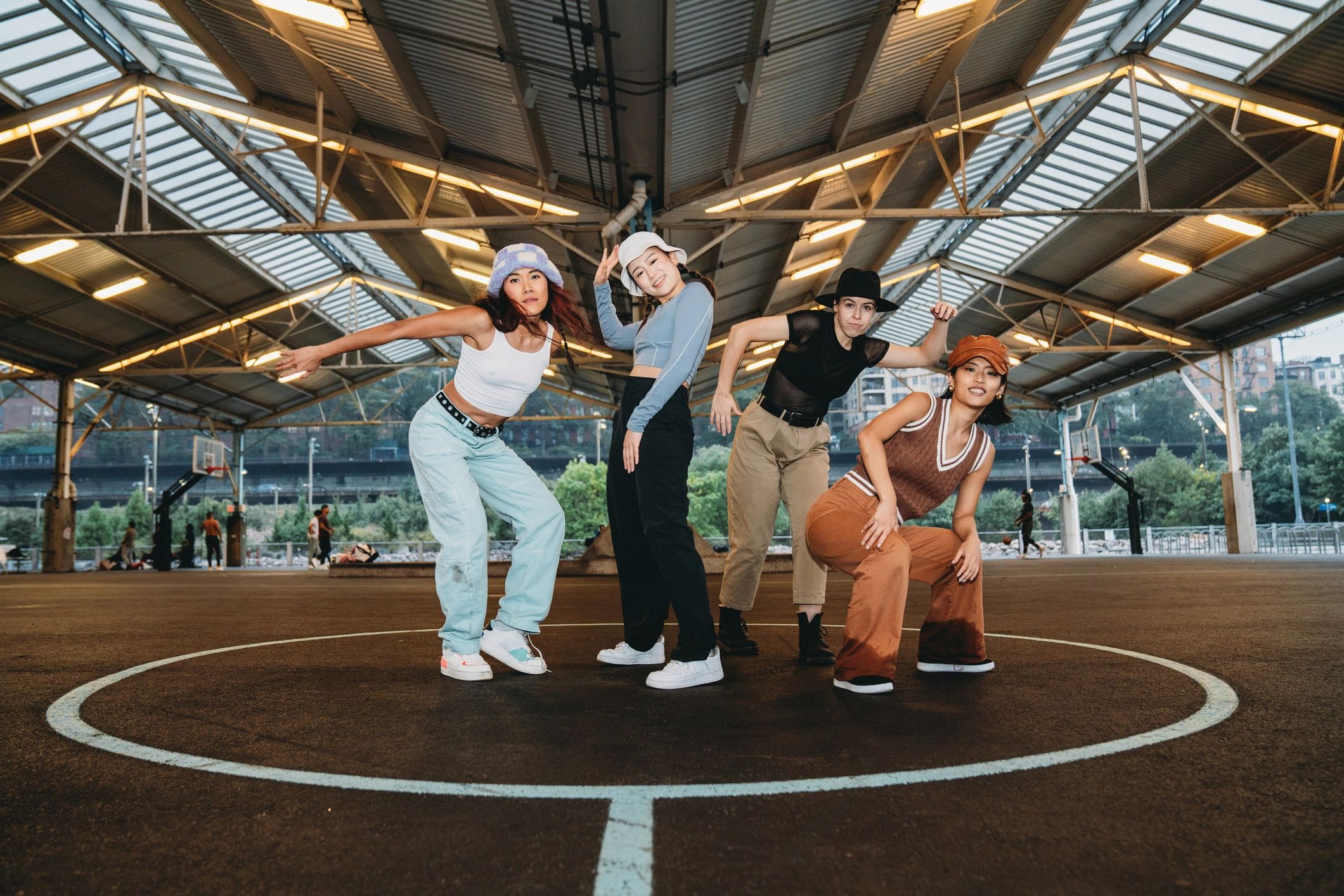 Group dance performance outdoors